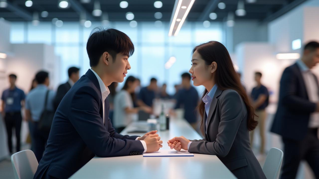 참여 기업 채용 부스에서 상담을 받는 구직자들