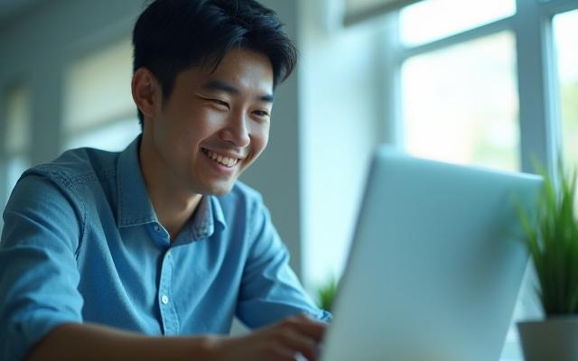 자신감 있는 표정으로 노트북을 바라보는 데이터 분석가